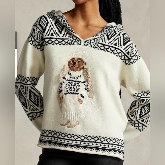 Polo Ralph Lauren Women’s Polo Bear Hooded Sweater Cream Size XXS NWT $798‎ - Picture 1 of 13